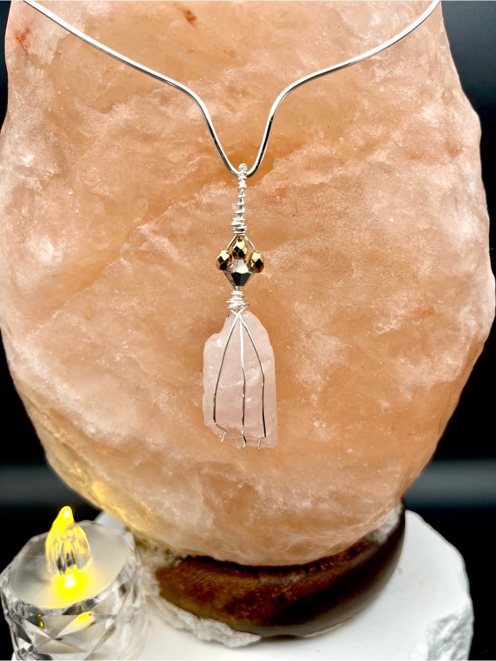 Handcrafted Rose Quartz Pendant Necklace with Silver Wire
